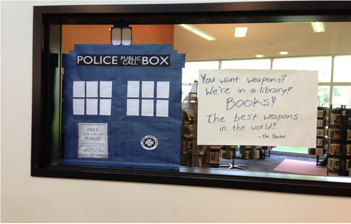 funny library displays-the best weapon